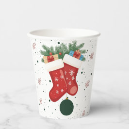 かわいいクリスマスの靴下とプレゼントのホリデーデザイン 紙コップ