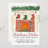 かわいいクリスマスの願い暖炉の休日の移動 案内状 (正面/裏面)