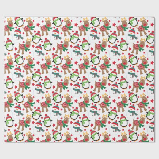 かわいいクリスマスの風刺動物 ラッピングペーパー (フラット)