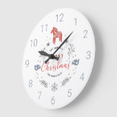 かわいいクリスマスの飾りタイポグラフィ&動物 ラージ壁時計 (傾斜)
