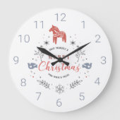 かわいいクリスマスの飾りタイポグラフィ&動物 ラージ壁時計 (正面)