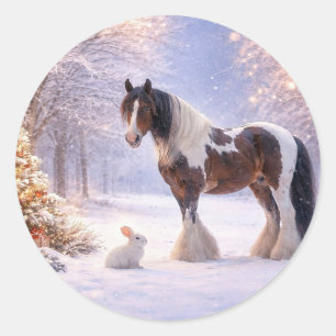 かわいいクリスマスの馬とうさぎの休日 ラウンドシール