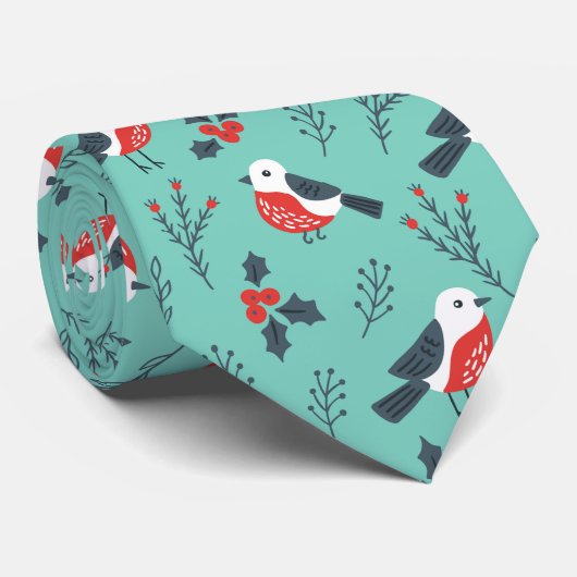 かわいいクリスマスの鳥と葉のパターン ネクタイ (ロール)