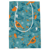 かわいいクリスマスの鳥と雪の結晶パターン ミディアムペーパーバッグ (正面)