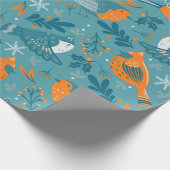 かわいいクリスマスの鳥と雪の結晶パターン ラッピングペーパー (角)