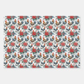 かわいいクリスマスの鶏 ラッピングペーパーシート (正面3)