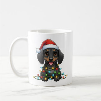 かわいいクリスマスの黒ダックスフントマグカップ コーヒーマグカップ