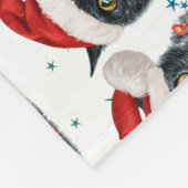 かわいいクリスマスの黒猫の水彩画 フリースブランケット (角)