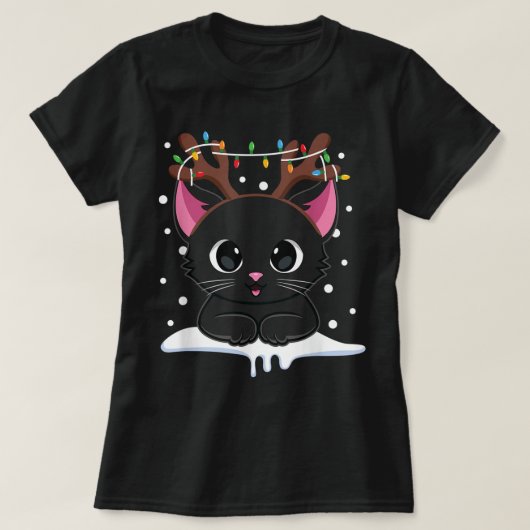 かわいいクリスマスの黒猫デザイン Tシャツ (デザイン正面)
