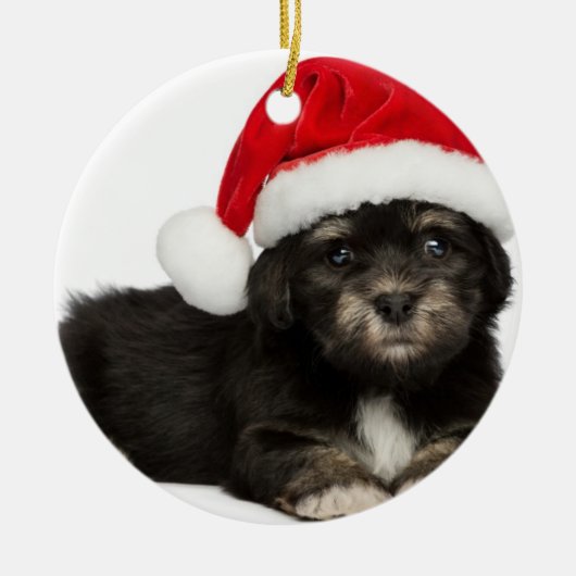 かわいいクリスマスのHavaneseの小犬 メタルオーナメント (正面)