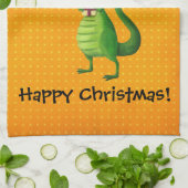 かわいいクリスマスのTレックス キッチンタオル (折り畳み)
