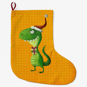 かわいいクリスマスのTレックス ラージクリスマスストッキング