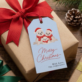 かわいいクリスマスアザラシの家族の名前入りギフトタグ ギフトタグ