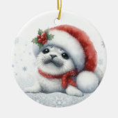 かわいいクリスマスアザラシ セラミックオーナメント (正面)