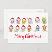 かわいいクリスマスアニマルズサンタハット シーズンポストカード (正面/裏面)