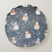 かわいいクリスマスアニメ雪だるま ラウンドクッション (裏面)