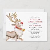 かわいいクリスマスアニメ鹿のホリデーオープンハウス 招待状 (正面)