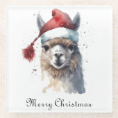 かわいいクリスマスアルパカカスタムー ガラスコースター (正面)