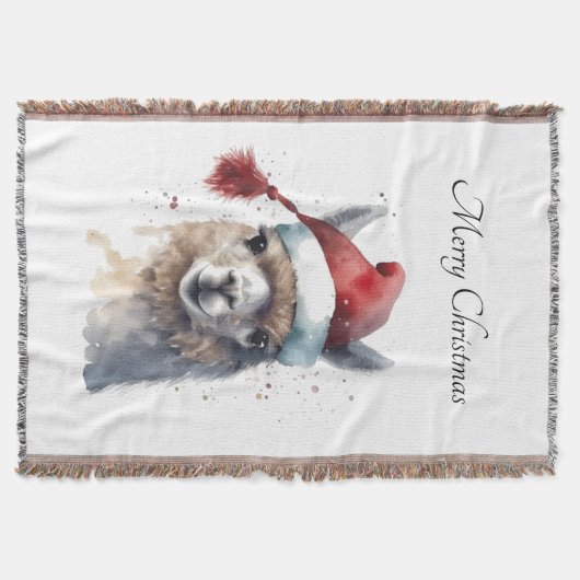 かわいいクリスマスアルパカカスタムー スローブランケット (正面)