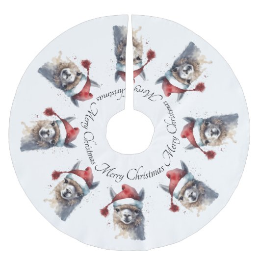 かわいいクリスマスアルパカカスタムー ブラッシュドポリエステルツリースカート (正面)