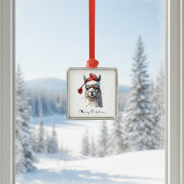 かわいいクリスマスアルパカカスタムー メタルオーナメント