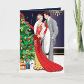 かわいいクリスマスアートデコカップルのメッセージを追加 シーズンカード (正面)