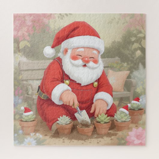 かわいいクリスマスアート サンタ 多肉植物 ガーデニング ジグソーパズル (縦)