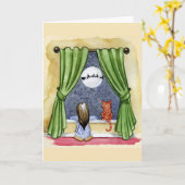 かわいいクリスマスイブチャイルド&キティ猫の水彩色 カード (黄色い花)