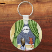 かわいいクリスマスイブチャイルド&キティ猫の水彩色 キーホルダー (正面)