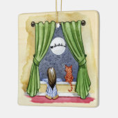 かわいいクリスマスイブチャイルド&キティ猫の水彩色 セラミックオーナメント (左)