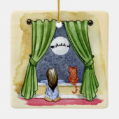 かわいいクリスマスイブチャイルド&キティ猫の水彩色 セラミックオーナメント (裏面)