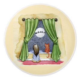 かわいいクリスマスイブチャイルド&キティ猫の水彩色 セラミックノブ