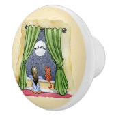 かわいいクリスマスイブチャイルド&キティ猫の水彩色 セラミックノブ (右)