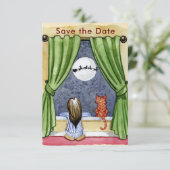 かわいいクリスマスイブチャイルド&キティ猫の水彩色 セーブザデート (スタンド正面)