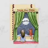 かわいいクリスマスイブチャイルド&キティ猫の水彩色 セーブザデート (正面/裏面)