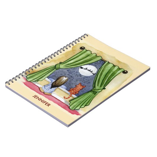 かわいいクリスマスイブチャイルド&キティ猫の水彩色 ノートブック (左側)