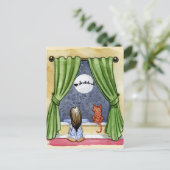 かわいいクリスマスイブチャイルド&キティ猫の水彩色 ポストカード (スタンド正面)