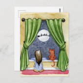 かわいいクリスマスイブチャイルド&キティ猫の水彩色 ポストカード (正面/裏面)