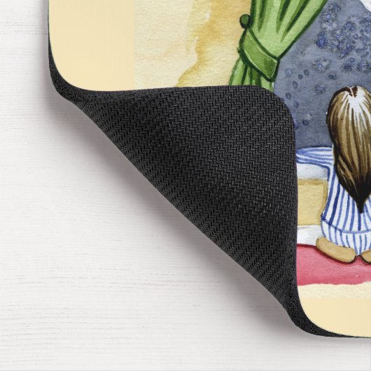 かわいいクリスマスイブチャイルド&キティ猫の水彩色 マウスパッド (コーナー)