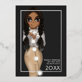 かわいいクリスマスイルミネーションのアフリカ系アメリカ人女性 箔シーズンカード