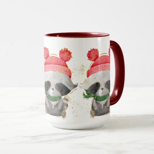 かわいいクリスマスウィンターラクーンコーヒーマグ マグカップ (正面右)