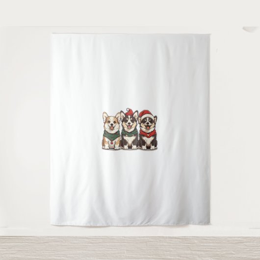 かわいいクリスマスウェルシュコーギードッグスサンタパピーホリダ タペストリー (正面)