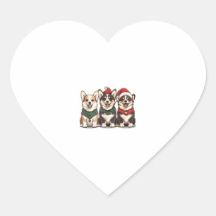 かわいいクリスマスウェルシュコーギードッグスサンタパピーホリダ ハートシール