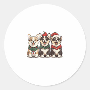 かわいいクリスマスウェルシュコーギードッグスサンタパピーホリダ ラウンドシール