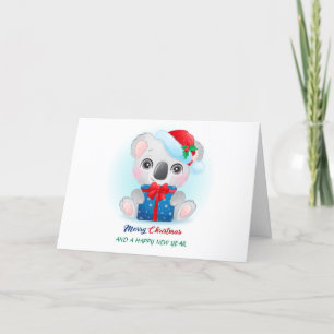 かわいいクリスマスウォータカラーベビーコアラwithサンタハット シーズンカード