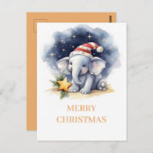 かわいいクリスマスウォーターカラーゾウ ポストカード (正面/裏面)