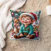 かわいいクリスマスエルフとトナカイ クッション (ブランケット)