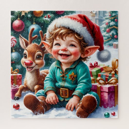 かわいいクリスマスエルフとトナカイ ジグソーパズル (縦)