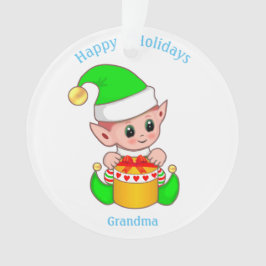 かわいいクリスマスエルフとハッピーホリデーおばあちゃん オーナメント