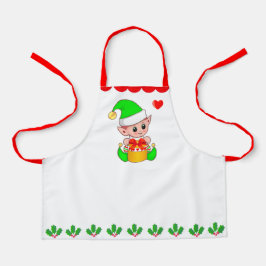 かわいいクリスマスエルフとヒイラギの葉の飾り エプロン